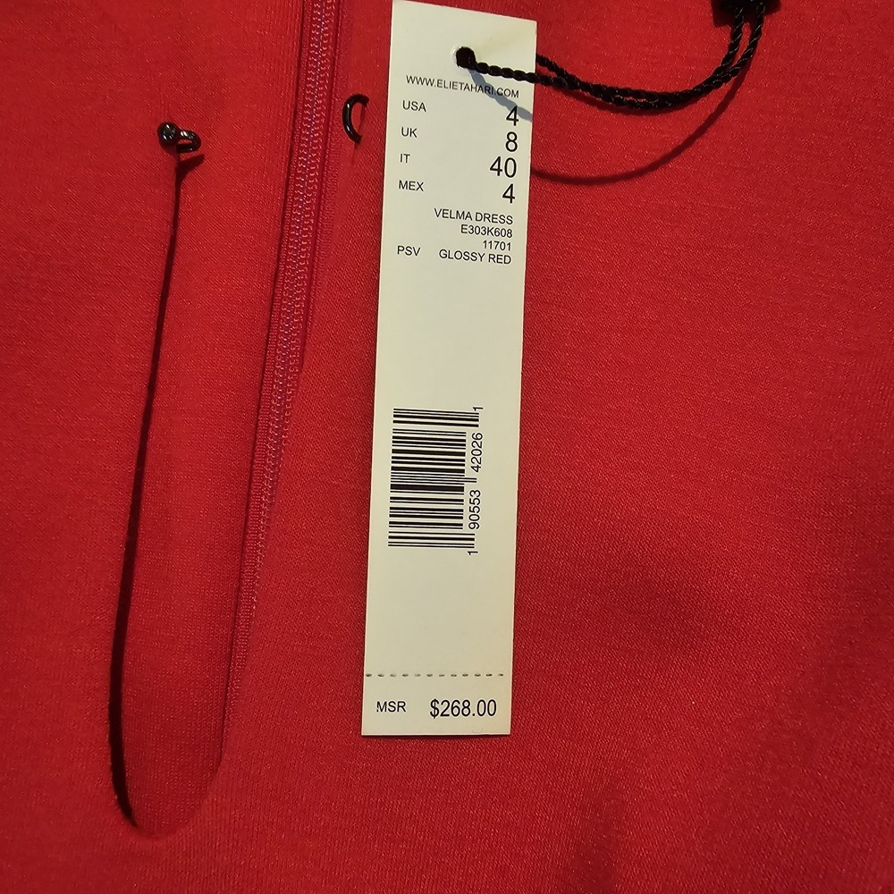 NWT Elie Tahari Dress Red Split Neck Zip Back Sleeveless fitted Career Size 4 - Picture 7 of 12